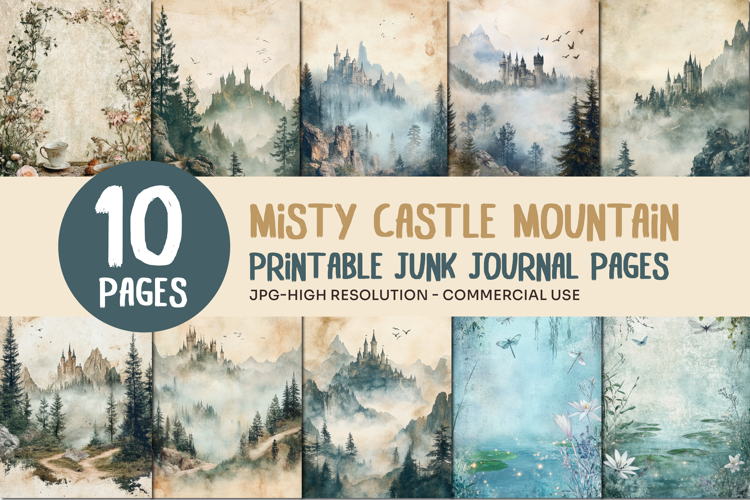 Misty Castle Mountain Junk Journal Pages