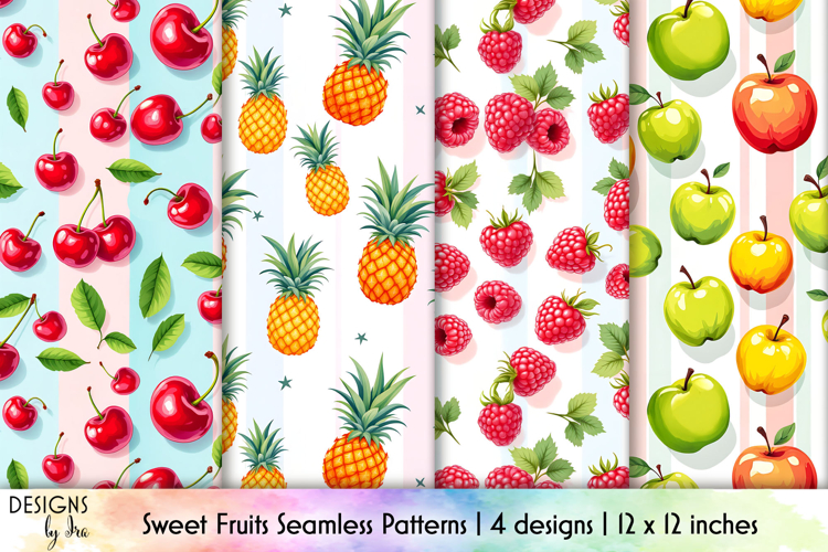 Colourful Macarons and Berries Seamless Patterns, Summer PNG