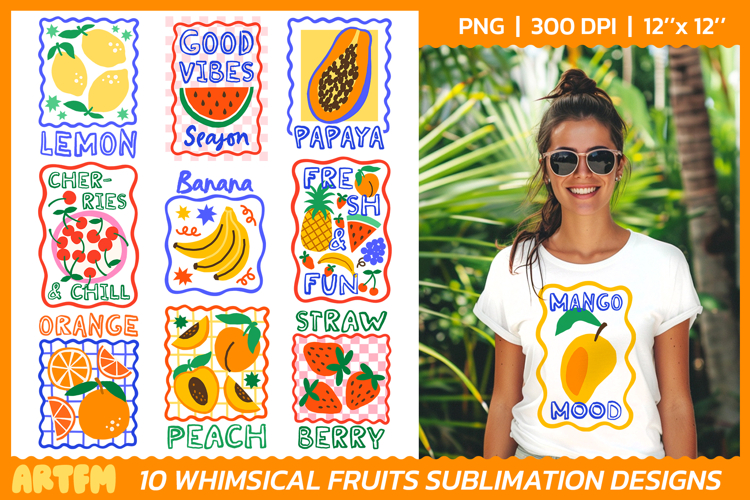 Summer Fruits Sublimation Bundle | Retro Summer DTF Prints
