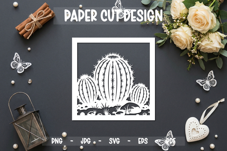Cactus paper cut frame SVG for laser cutting and wall decor