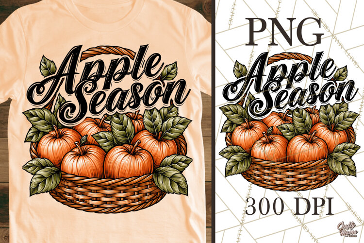 Apple Season Basket PNG Sublimation Graphic example image 1