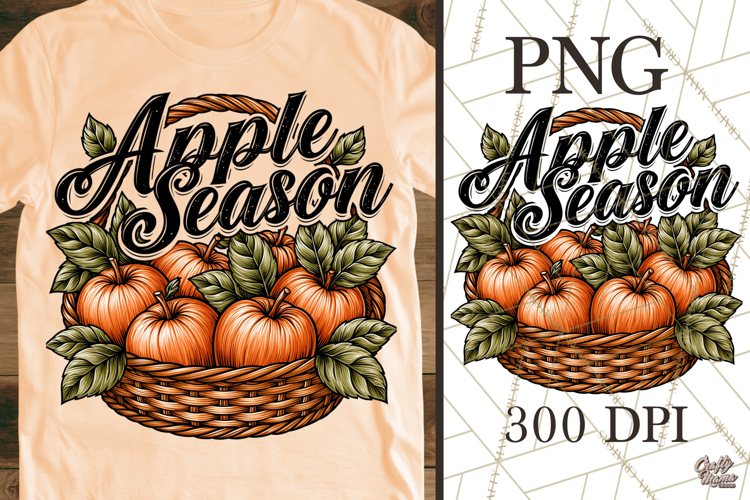 Apple Season Basket PNG Sublimation Graphic