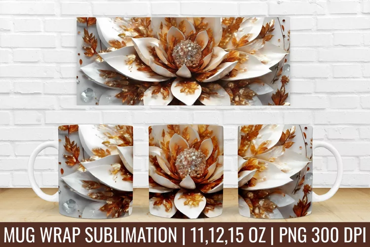 3D Mug Wrap | 3D Flower Mug Sublimation Design