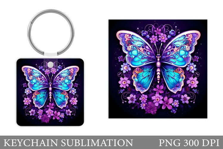 Butterfly Square Keychain. Butterfly Keychain Sublimation