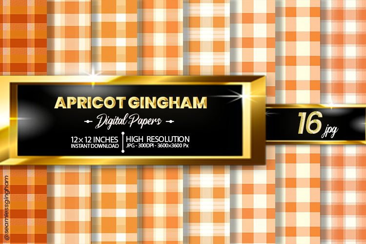 Apricot Gingham Digital Papers 16 Variations