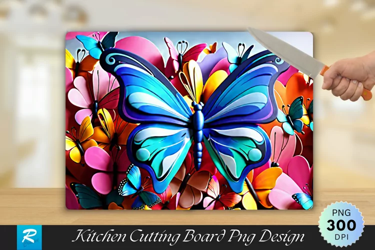3D Colorful Butterfly Cutting Board Sublimation Design