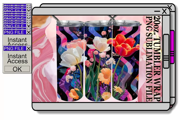 Vibrant Flower Pattern Sublimation Tumbler 20oz