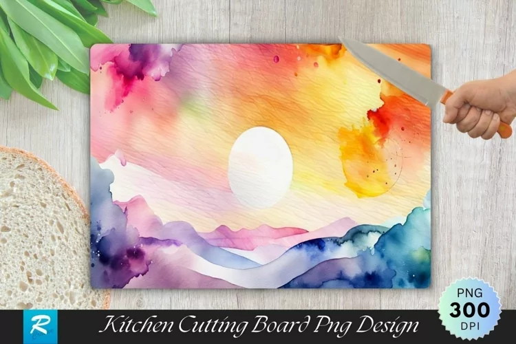Watercolor Sky Cutting Board Sublimation Design