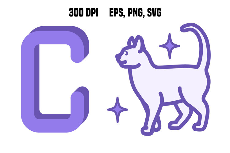 Purple Letter C and Cat. Vector example image 1