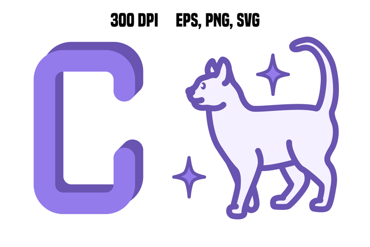 Purple Letter C and Cat. Vector