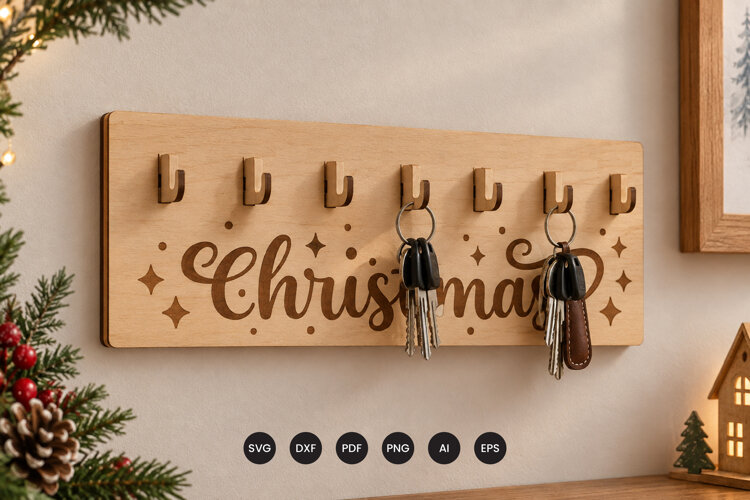 Christmas Key Holder SVG - Laser Cut Wall Hook Rack File example image 1