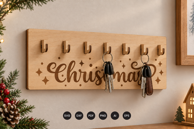 Christmas Key Holder SVG - Laser Cut Wall Hook Rack File