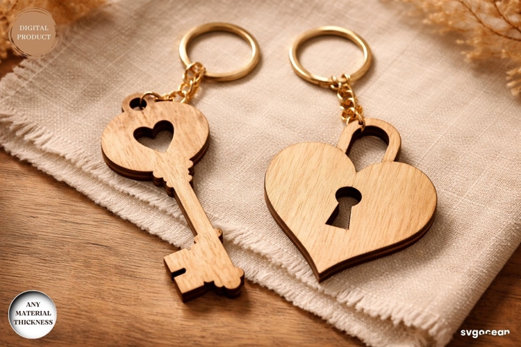 Valentines Love Lock Couple Keychains SVG | Laser Cut