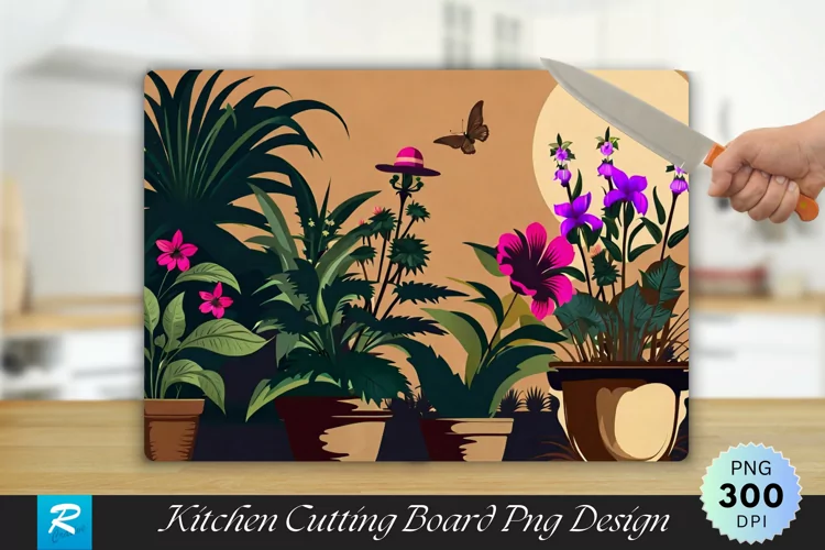 A Group Of Potted Flowers Cutting Board PNG Design