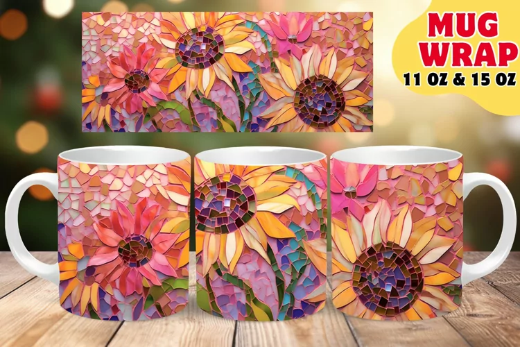 Floral Stained Glass Sublimation 11oz 15oz Mug Wrap
