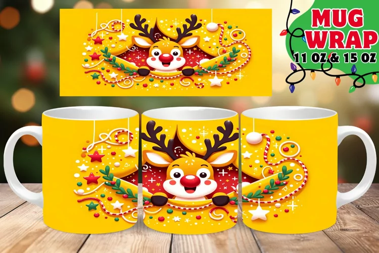 Whimsical 3D Xmas Wall Mug Wrap 15oz Design