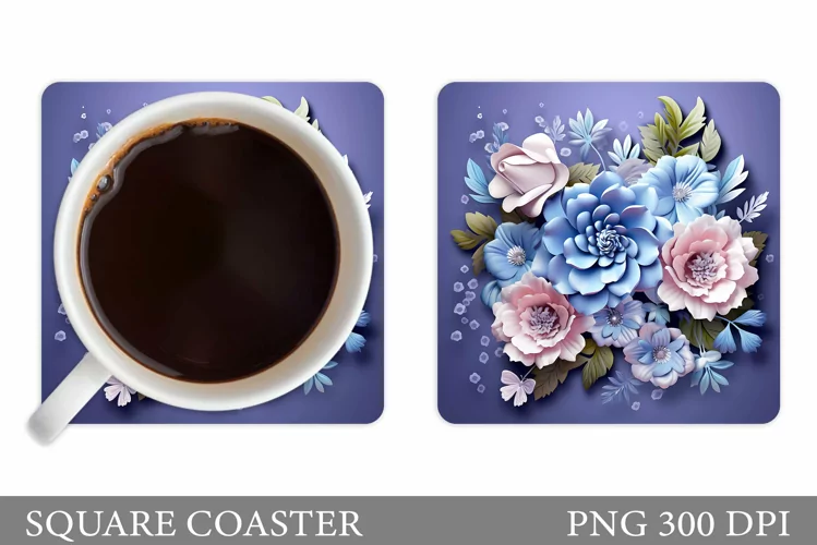 3D Flowers Coaster Design. Flowers Coaster Sublimation