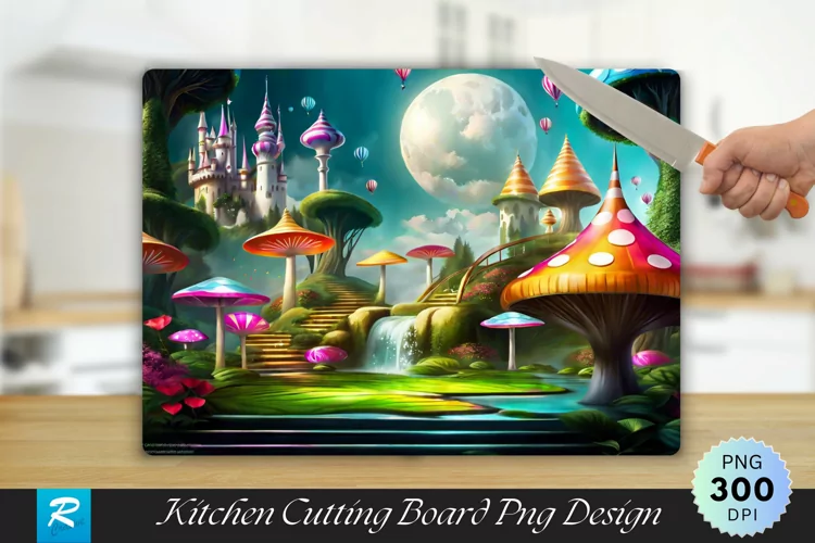 Wonderland Scene Cutting Board Sublimation Design