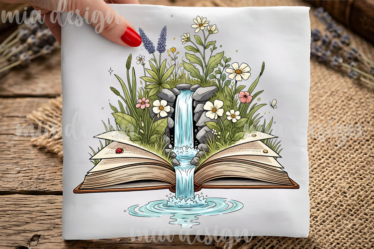 Floral Book Lover Png, Waterfall in Book Sublimation Design