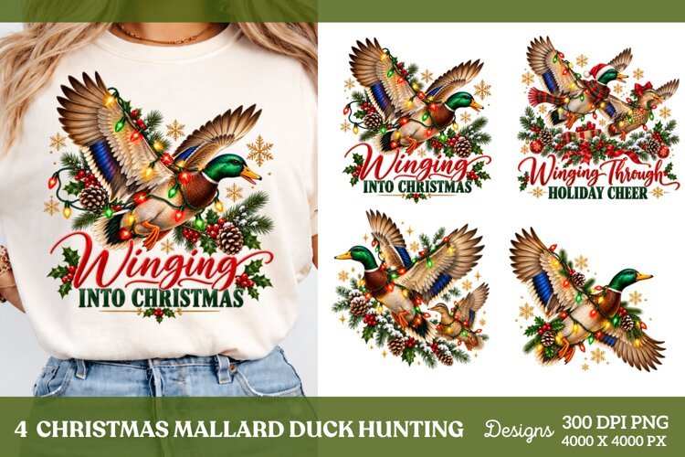 4 Christmas Duck Shirt PNG Designs, 4 Festive Mallard Christ example image 1