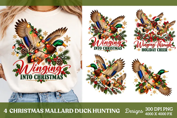 4 Christmas Duck Shirt PNG Designs, 4 Festive Mallard Christ