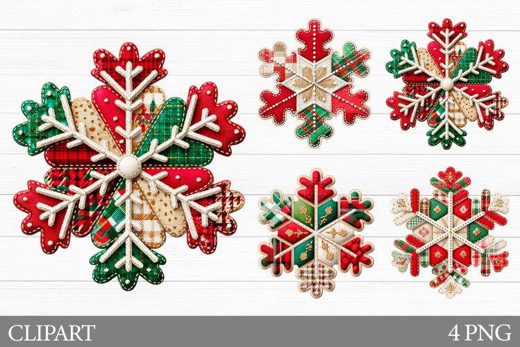 Patchwork Snowflakes Clipart. Patchwork Christmas Clipart