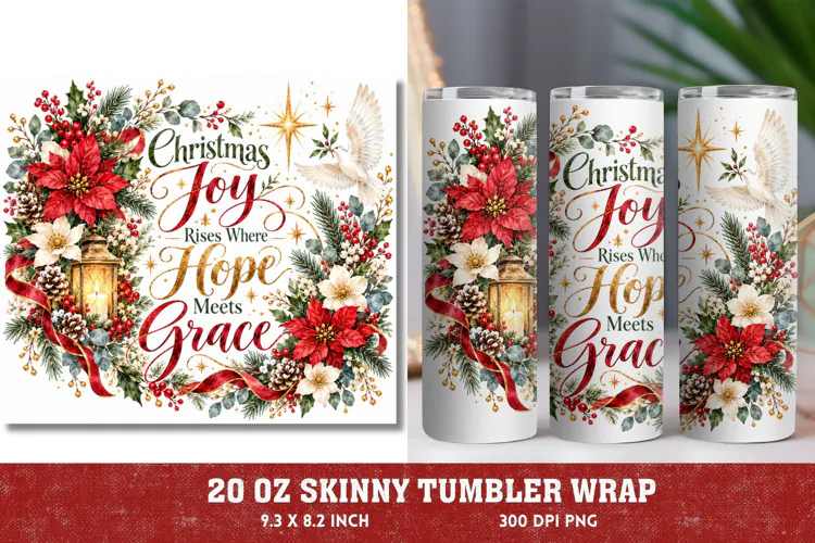 Christmas Joy 20oz Tumbler Wrap, Christian Christmas Dove Tu