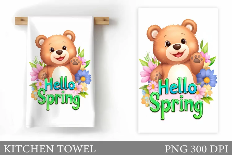 Spring Bear Kitchen Towel. Cow Flowers Kitchen Towel Design