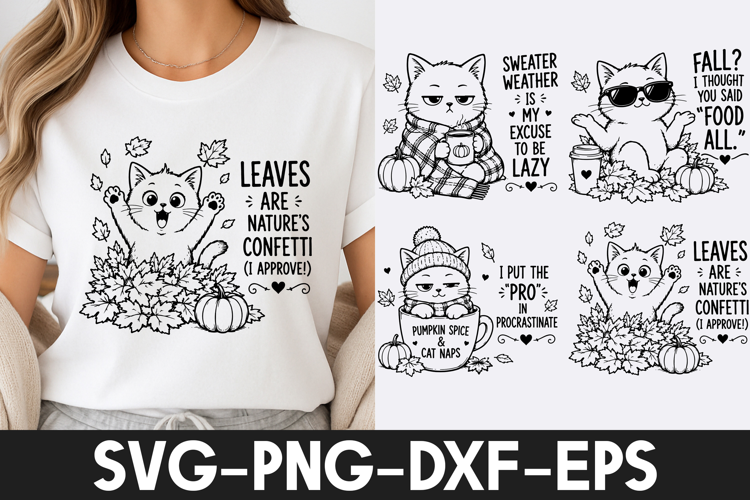 Cute Autumn Cat Quotes SVG PNG