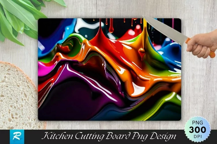 Watercolor Colorful Cutting Board Sublimation Design