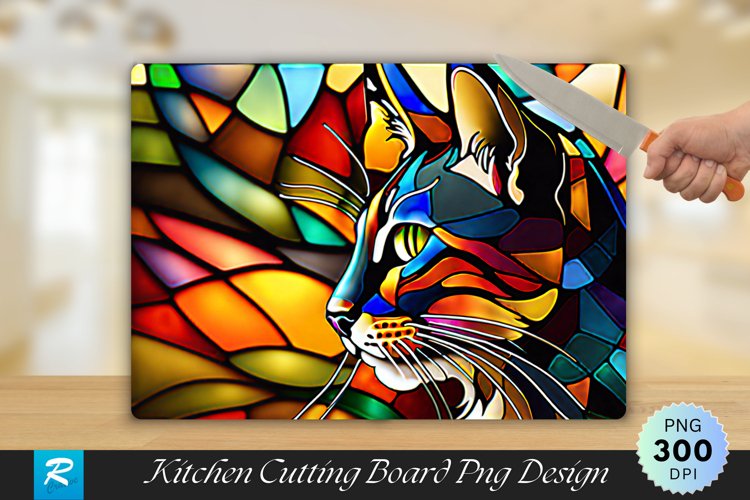 Cat Stained Glass Cutting Board Sublimation Design