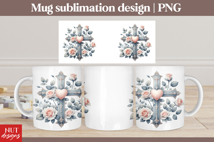 Floral Cross Mug sublimation Christian mug 15oz