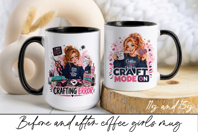 Before and After Coffee Girl Mug Wrap Sublimation