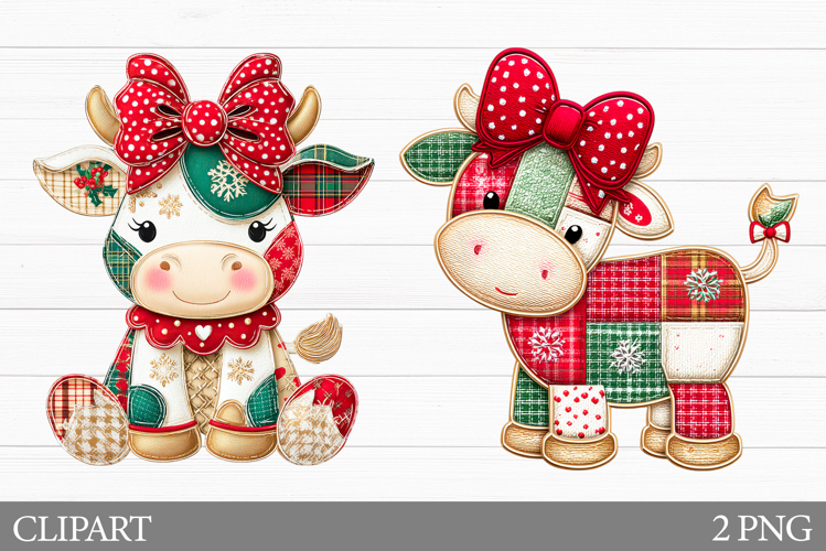 Christmas Cow Clipart. Patchwork Christmas Clipart