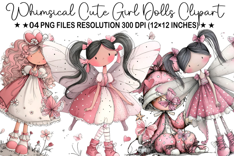 Whimsical Cute Girl Dolls Clipart