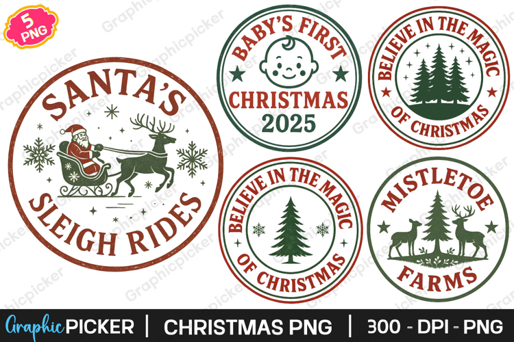 Christmas Stamp Clipart, Vintage Christmas Signs Clipart PNG
