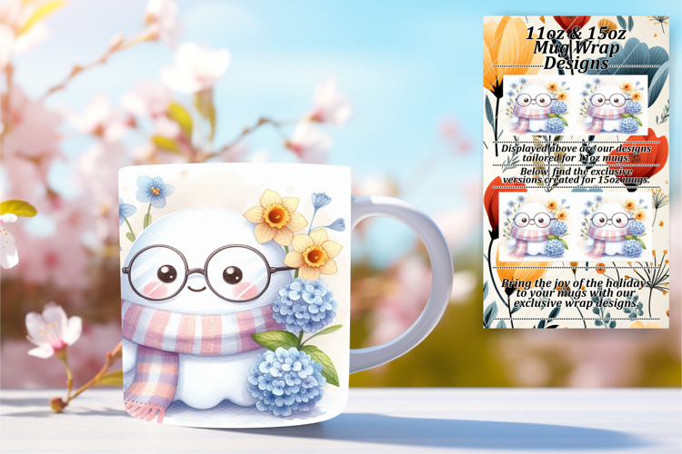 Sweet 15oz Mug Wrap Png Design , Cute Ghost