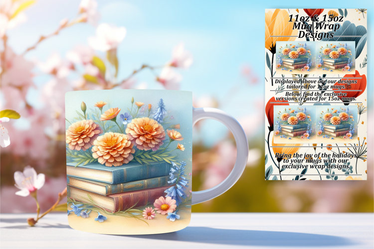 Fancy 11oz Mug Wrap Png Design , Books