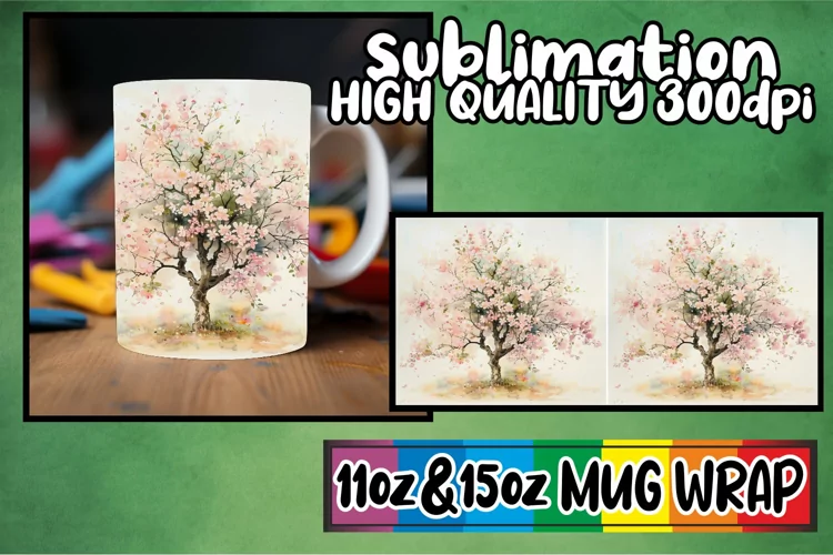 Colorful Tree Mug Sublimation Wrap - Spring Design