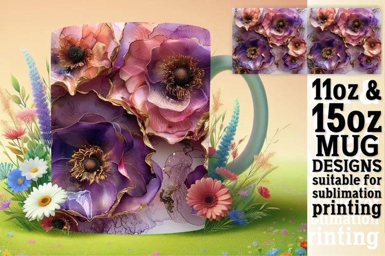 Glittery Flower Mug Wrap: 3D Sublimation Design