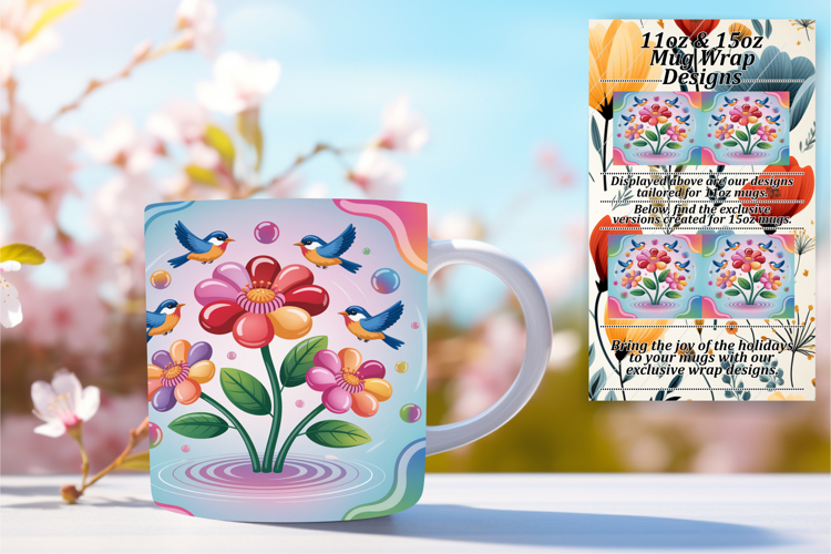 Beautiful 11oz Mug Wrap Png Artwork , Birds
