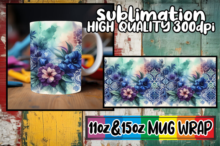 Lovely escapes 11oz 15oz mug wrap, Watercolor Pattern example image 1