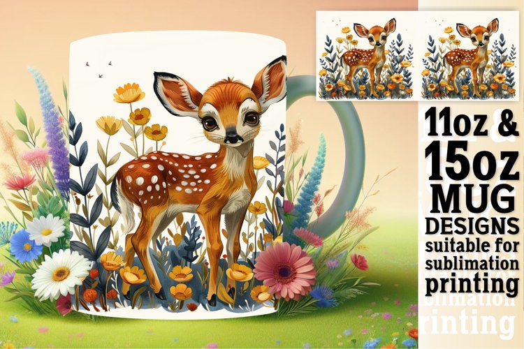 Spring Deer Watercolor Mug Wrap Sublimation