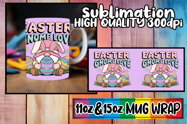 Cheerful mornings sublimation print wrap, Easter Gnome