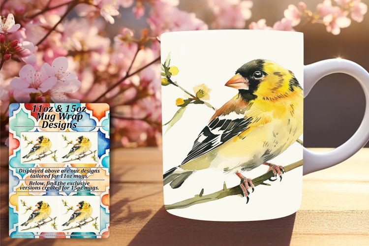 Watercolor Birds Mug Wrap for 11oz/15oz Spring Design example image 1