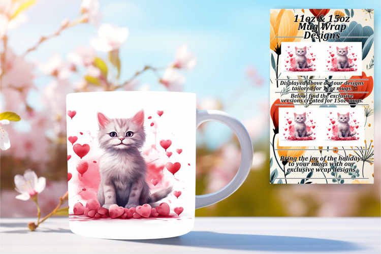 Sleek 11oz Png Mug Wrap Artwork , Cute Cat