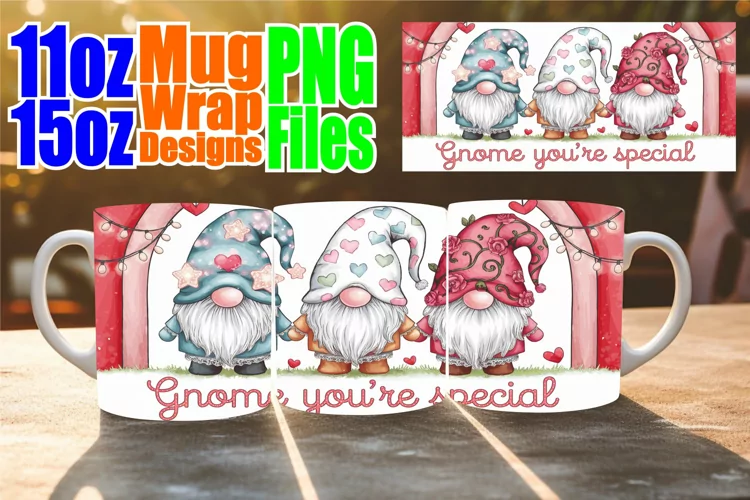 Lively spirit 11oz 15oz mug wrap, Love Gnome