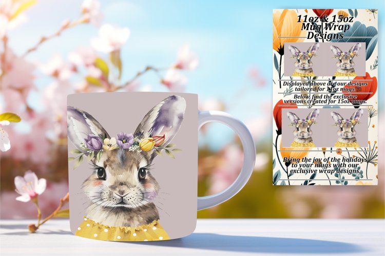 Watercolor Bunny and Flower Mug Design