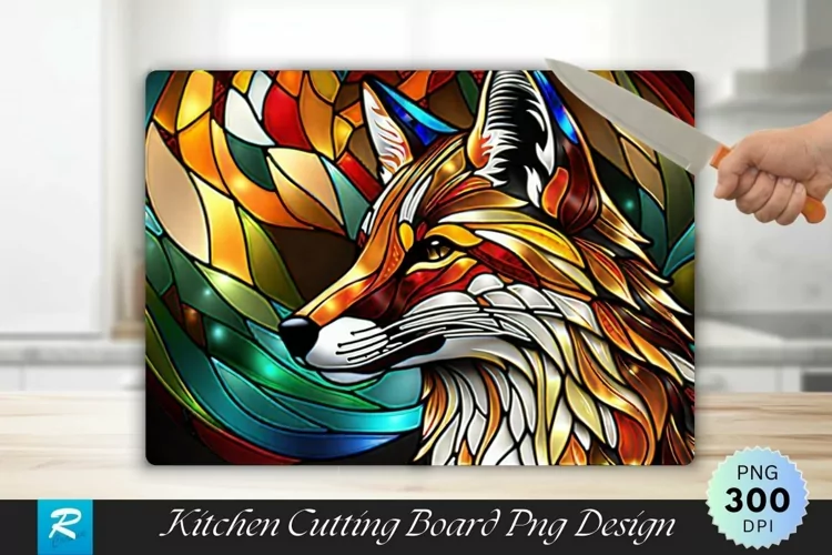Fox Head Stained Glass Cutting Board Sublimation Design