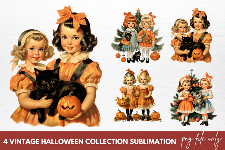 Vintage Halloween Clipart Sublimation, Halloween Clip Art